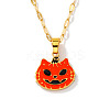 304 Stainless Steel Enamel Halloween Cat Pumpkin Pendant Dapped Chain Necklaces TA2599-2