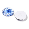 Blue and White Floral Printed Glass Cabochons GGLA-A002-25mm-XX-2
