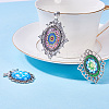 Tibetan Style Alloy Pendant Cabochon Settings and Mosaic Printed Glass Oval Cabochons TIBEP-PH0004-34AS-6