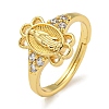 Oval with Saint Rack Plating Brass Micro Pave Cubic Zirconia Adjustable Rings RJEW-I105-04G-05-1