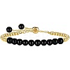 Natural Black Onyx(Dyed & Heated) 304 Stainless Steel Round Beaded Adjustable Slider Bracelets for Men Women AW1156-11-1