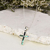 304 Stainless Steel Pave Natural Paua Shell Religion Cross Pendant Necklaces for Women FS-WG66782-01-2
