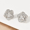 Flower Brass Micro Pave Clear Cubic Zirconia Stud Earrings EJEW-M082-19P-5