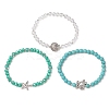 3Pcs 3 Styles Round Glass & Synthetic Turquoise Beads Stretch Bracelets Sets for Women BJEW-JB11654-4