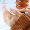 Flower Stainless Steel Open Cuff Rings WGAF2BA-02-3