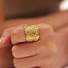 Adjustable 304 Stainless Steel Textured Wide Cuff Rings with Folded Wrinkles for Women GM6773-1