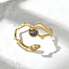 Leaf & Flat Round 304 Stainless Steel Paua Shell Cuff Rings for Women RJEW-G346-01G-01-1