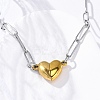 304 Stainless Steel Double-Sided Magnetic Heart Pendant Paperclip Chain Necklaces NJEW-U028-02G-3