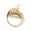 Colorful Cubic Zirconia Wheat with Natural Pearl Open Cuff Ring RJEW-F134-04G-2