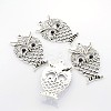 Antique Silver Plated Alloy Rhinestone Owl Big Pendants LS-PALLOY-N0071-01-3