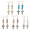 5 Pairs Natural & Synthetic Mixed Stone Cross Dangle Earrings EJEW-JE06603-2