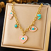 304 Stainless Steel Enamel with Synthetic Turquoise Pink Evil Eye Heart Hamsa Hand Pendant Bib Necklaces for Women FS-WGFA37A-02-1