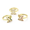Mixed Color Enamel Initial Letter Adjustable Ring with Clear Cubic Zirconia RJEW-P045-01G-X-1
