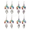 Natural & Synthetic Mixed Gemstone Chips Tree of Life with Alloy Feather Chandelier Earrings EJEW-JE05213-1