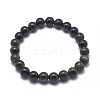 Natural Golden Sheen Obsidian Bead Stretch Bracelets X-BJEW-K212-A-020-1
