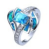 Brass Micro Pave Cubic Zirconia and Opal Finger Rings FS-WG9EA6B-03-1