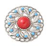 Alloy Pave Dyed Red Synthetic Turquoise Flat Round Multi-Strand Links FIND-M052-03P-NR-1
