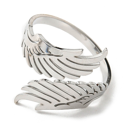 Non-Tarnish 304 Stainless Steel Double Wing Open Cuff Ring LS-RJEW-F149-01P-1