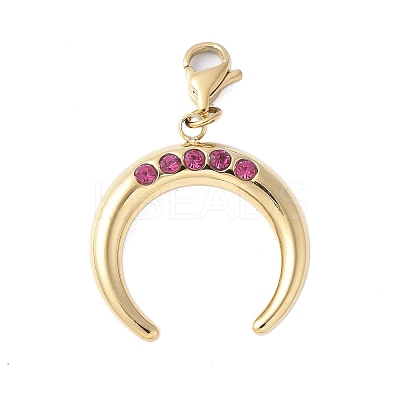 304 Stainless Steel Rhinestone Double Horn/Crescent Moon Pendant Decoration STAS-S165-42G-1
