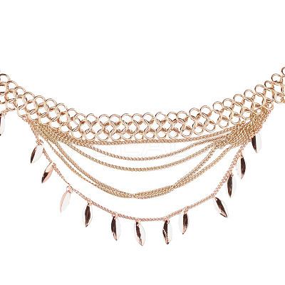 Alloy Curb Chain Leaf Charm Tassel Multi-Layered Waist Belly Chains FS-WGB4872-01-1