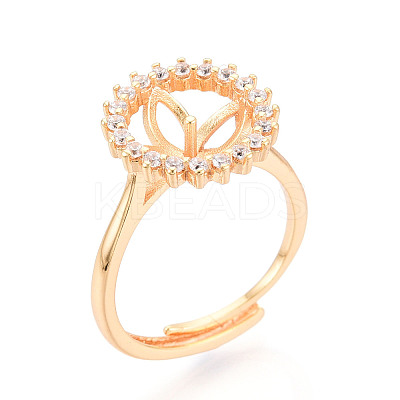 Round Brass Micro Pave Clear Cubic Zirconia Adjustable Ring Settings KK-T076-28G-1