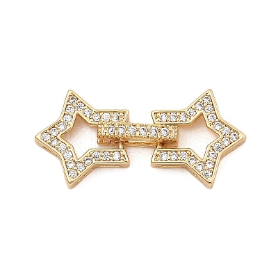 Brass Micro Pave Clear Cubic Zirconia Fold Over Clasps KK-C075-10G-1