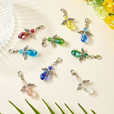 Angel Glass & Alloy Pendant Decoration HJEW-TAC0055-1