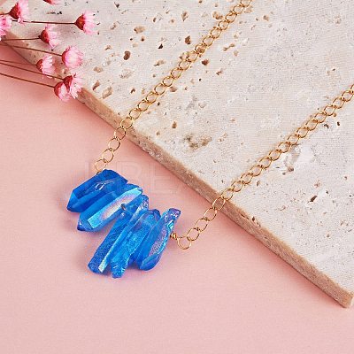 Irregular Natural Quartz Crystal Beads Pendant Necklace for Wonen NJEW-SW00009-1