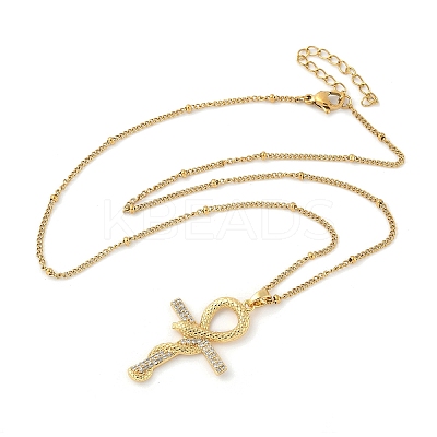 304 Stainless Steel Micro Pave Clear Cubic Zirconia Pendant Necklaces for Women NJEW-U047-01C-G-1