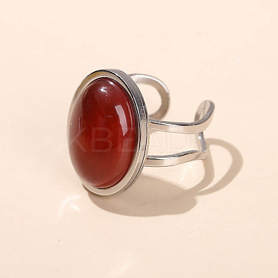 304 Stainless Steel & Natural Red Agate Cuff Rings FS-WGDE3F0-01-1