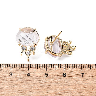 Brass Micro Pave Cubic Zirconia Stud Earring Findings with Natural Gemstone KK-Z096-05G-1