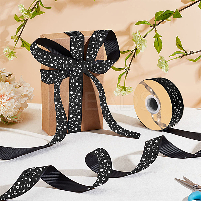25 Yards Polyester Star Print Grosgrain Ribbon OCOR-PH0004-09-1