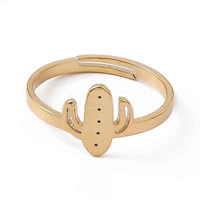Ion Plating(IP) 201 Stainless Steel Cactus Adjustable Ring for Women RJEW-K238-03G-1