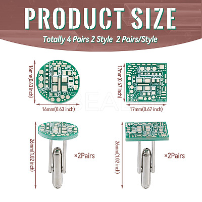 4 Pairs 2 Style Brass Cufflinks AJEW-CF0001-22-1