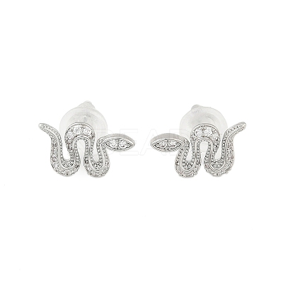 Brass Micro Pave Clear Cubic Zirconia Stud Earrings EJEW-P301-17P-1
