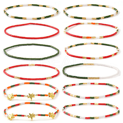 12Pcs Christmas Glass Seed Bead Stretch Bracelet Set ZO6526-5-1