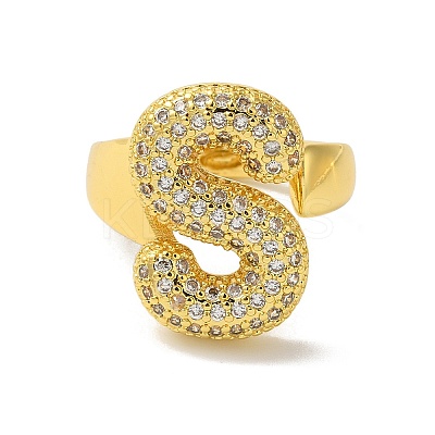 Letter Brass Micro Pave Clear Cubic Zirconia Open Cuff Ring for Women RJEW-N046-03S-G-1