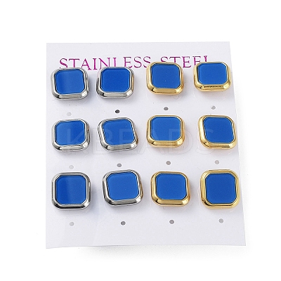 6 Pair 2 Color Square Acrylic Stud Earrings EJEW-A024-03B-1