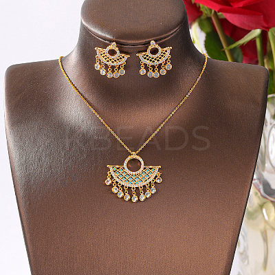 Brass Micro Pave Clear Cubic Zirconia Moon Pendant Necklaces & Stud Earrings Sets for Women DZ0544-1