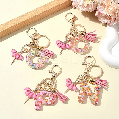 Letter A~Z Transparent Glitter Resin Pendant Keychains KEYC-FZ00024-02-1