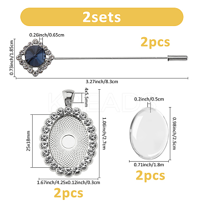 DIY Oval Alloy with Rhinestone Brooches Making Kits DIY-FH0009-70P-1