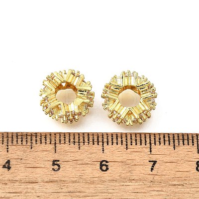 Flower Brass Micro Pave Cubic Zirconia European Beads KK-V008-19G-02-1