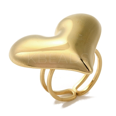 Ion Plating(IP) 304 Stainless Steel Heart Open Cuff Rings for Women RJEW-Z053-06G-1