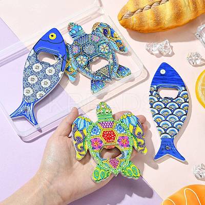 4Pcs 4 Styles Melamine Bottle Opener Fridge Magnet AJEW-CJ0001-54-1