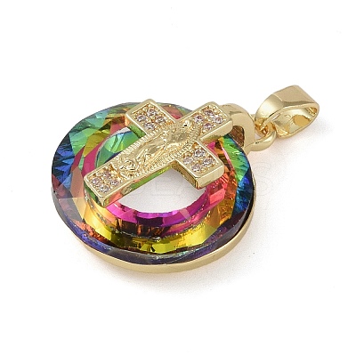Brass Micro Pave Cubic Zirconia with Glass Pendents KK-Q815-01G-05-1