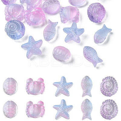 25Pcs 5 Style Ocean Themed Transparent Glass Beads Sets GLAA-YW0003-40H-1