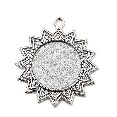 Tibetan Style Alloy Sun Pendant Cabochon Settings X-TIBEP-N003-70AS-1