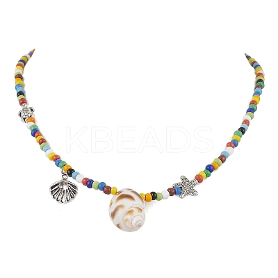 Natural Spiral Shell Pendant Necklaces NJEW-JN05179-1