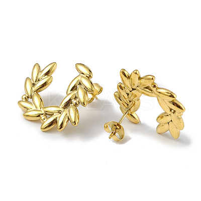Ion Plating(IP) 304 Stainless Steel Olive Branch Wreath Stud Earrings for Women EJEW-I284-02G-1