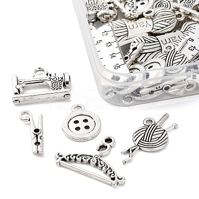 54Pcs 9 Styles Sewing Theme Tibetan Style Alloy Pendants TIBE-FP0001-06-1
